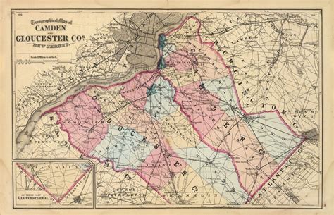 1872 Antique Map Poste Genealogy Camden Gloucester County New Jersey