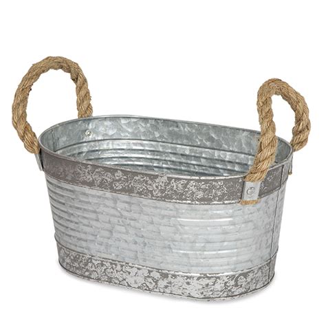 Jillian Oblong Galvanized Metal Container With Rope Handles 12in The