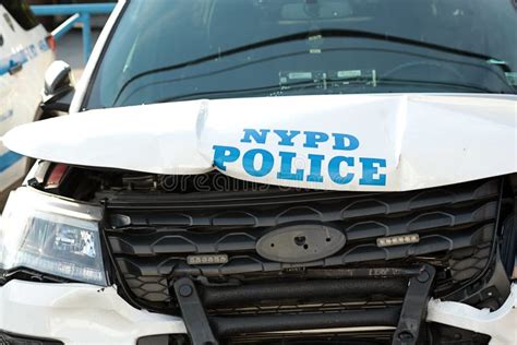 Nypd Fail Crashed Nypd Patrol Car With Police Logo On Dented Hood And