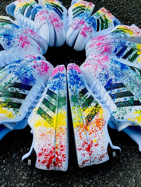 Rainbow Splatter Paint Adidas Sneakers Shoes Custom Adidas Etsy