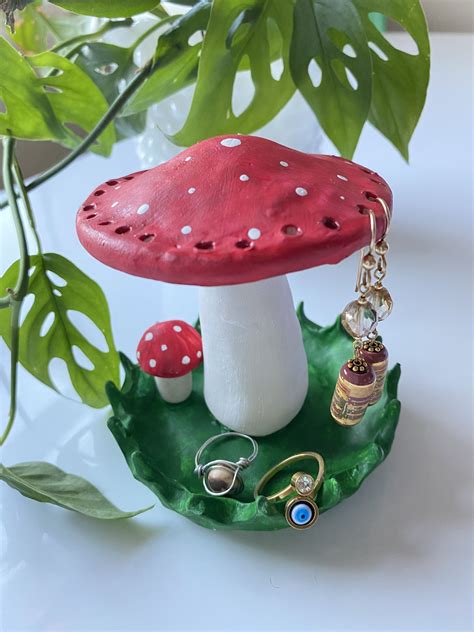 Classic Red Handmade Clay Mushroom Earring Holder Etsy Clay Crafts