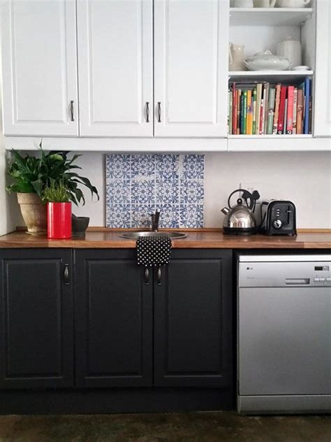 To further boost the kitchen's style, the laminate countertops were replaced with warm butcher block, and neutral ceramic tile replaced the red linoleum floor. Quick and easy DIY for an inexpensive kitchen makeover (With images) | Kitchen makeover, Kitchen ...
