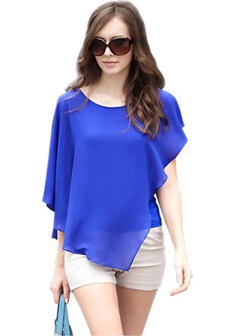 New Casual Women Blouses 2015 Summer Chiffon Short Sleeve Sheer Dress