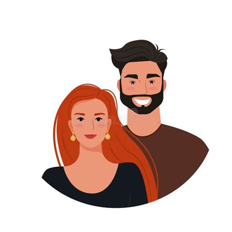 Beautiful Couple Young Woman And Man Portraits Vector Illustration