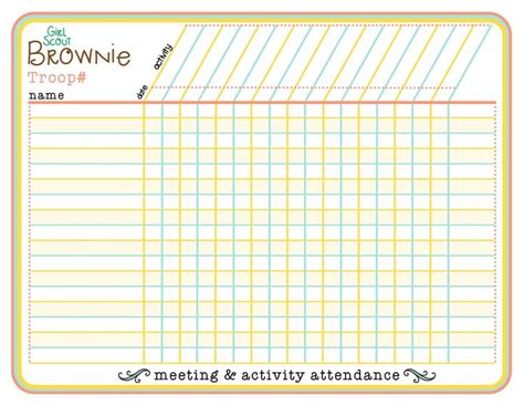 brownie girl scout meeting activity attendance name fillable roster tracker edit customize blank