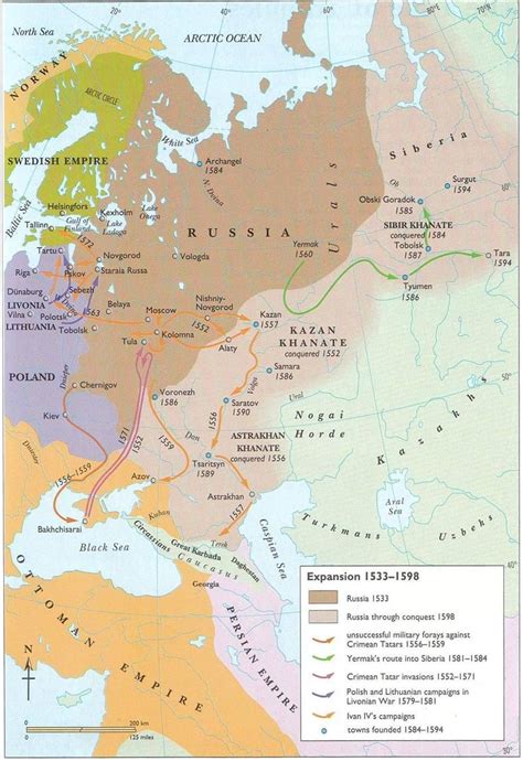 A Map Of Muscovy Russian Expansion From 1533 1598 Under Ivan The