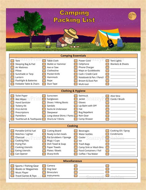 Printable Camping Packing Checklist Camping Trip List Instant Download Pdf Etsy Camping