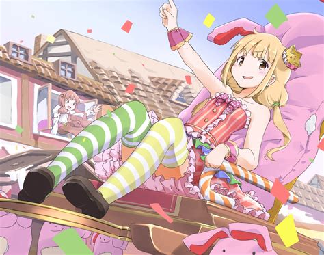 Blonde Hair Blush Bow Brown Eyes Building City Crown Dress Flat Chest Futaba Anzu Idolmaster