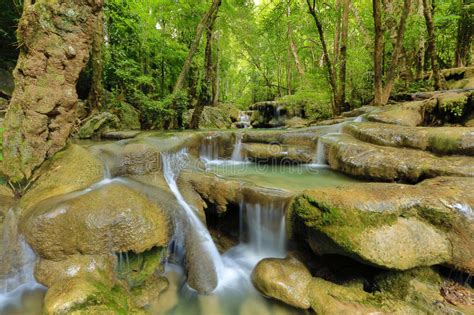 Waterfall Beautiful Scenery In The Tropical Forest Stock