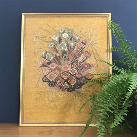Mid Century Embroidery Framed Wall Art Framed Embroidery Class