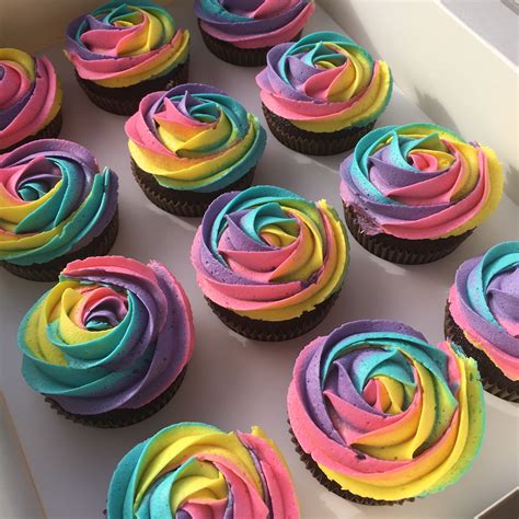 Unicorn Rainbow Buttercream Swirls Vanilla And Chocolate Cupcakes By