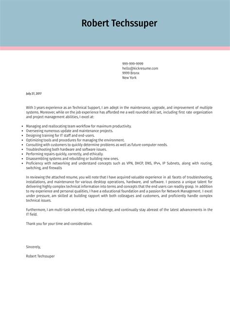 Technical support and help desk cover letter example. Technical Support Representative Cover Letter | Kickresume