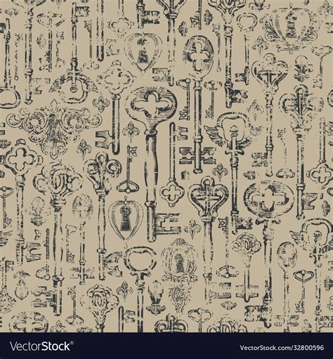 Seamless Pattern With Vintage Keys And Keyholes Vector Image