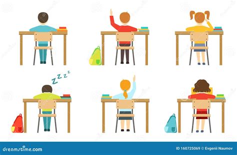 Schulen Schüler Die An Den Schreibtischen Im Klassenzimmer Sitzen