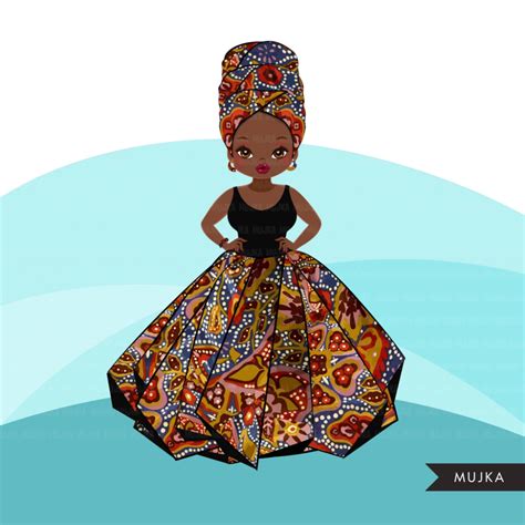 Black Woman Clipart Avatar Ankara Kente African Print Mud Cloth Head