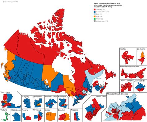 Canadian Election Watch Mapped Projection Update Mainstreet 101 3