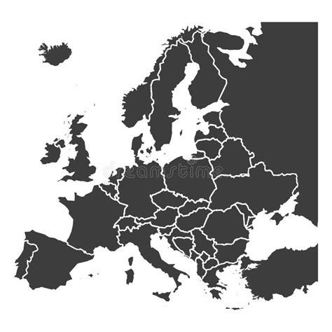 Silhueta Cinzenta De Mapa Detalhado Da Europa Em Branco Ilustração do