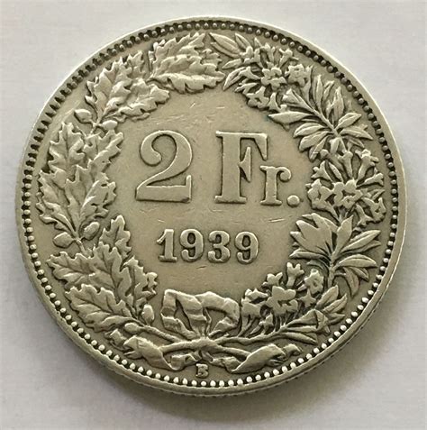 SWITZERLAND 1939 B 2 FRANCS SILVER  for sale, buy now online  Item