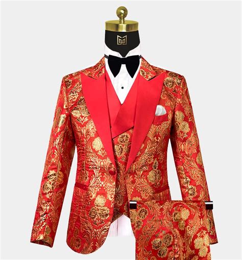 Red And Gold Tuxedo Suit Gold Tuxedo Gold Suit Wedding Suits