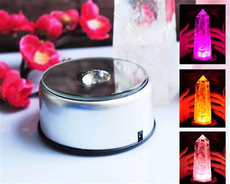Led Light Crystal Display Rotary Standcolorful Led Crystal Etsy