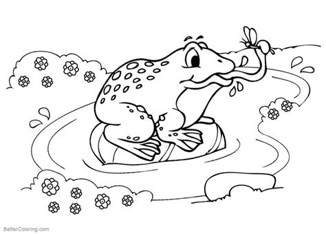 Pond Coloring Pages Frog Catching A Bug Free Printable Coloring Pages