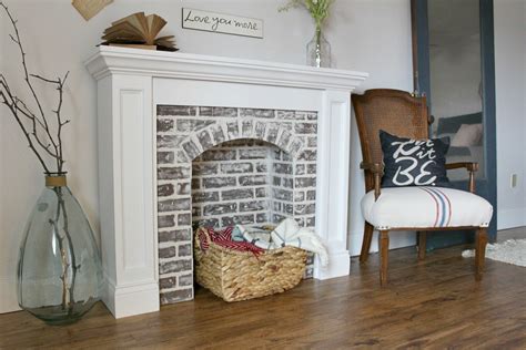 Make an easy diy faux brick fireplace mantel backdrop for your fake mantel with brick paneling cut to size. Remodelaholic | 20 Gorgeous DIY Faux Fireplaces and Mantels