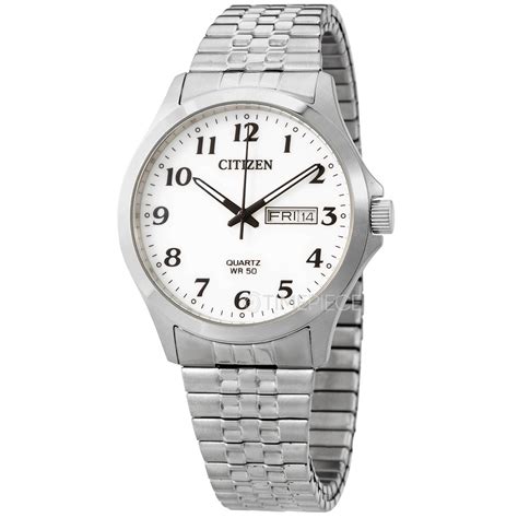 citizen quartz white dial stainless steel mens watch bf5000 94a