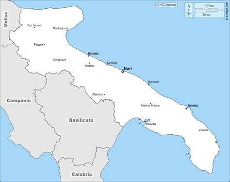 La mappa della puglia e cartina: Puglia mappa gratuita, mappa muta gratuita, cartina muta ...
