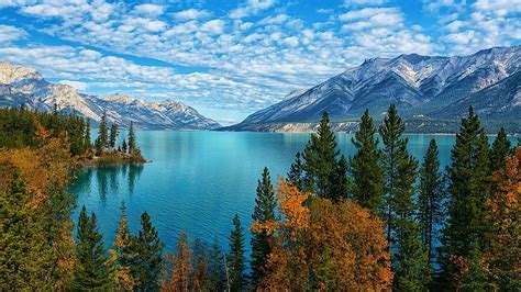 Abraham Lake Canadian Rockies Alberta Mountains Canada Autumn