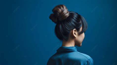 امرأة تستعرض كعكة أمام خلفية زرقاء امرأة مع تصفيفة الشعر Allback خلفية زرقاء صور عالية الدقة