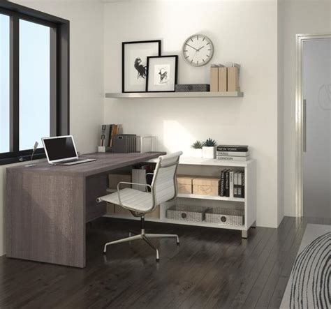 71 X 71 Bark Gray And White L Shaped Desk By Bestar