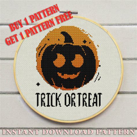 Halloween Cross Stitch Counted Pumpkin Xstitch Design Autumn