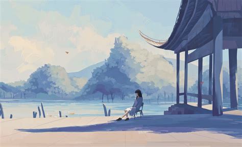 Lonely Anime Girl Lake Pastel Colors Shadow Pastel Wallpaper For