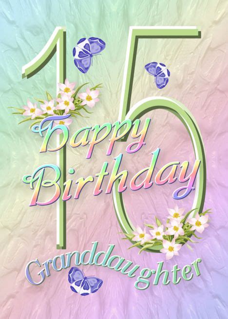 Granddaughter 15th Birthday Flowers And Butterflies Card Ad