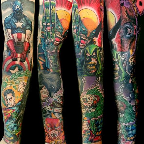 comic book sleeve tattoo by steve rieck from las vegas nv comic book tattoo marvel tattoos