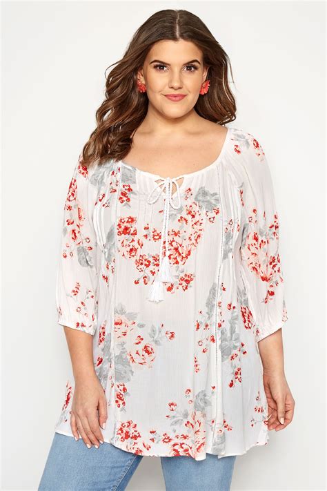Plus Size White Floral Gypsy Top Sizes 16 To 36 Yours Clothing