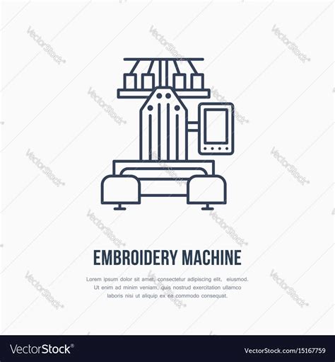Sewing Embroidery Machine Flat Line Icon Logo Vector Image