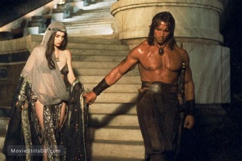 Conan The Barbarian Publicity Still Of Arnold Schwarzenegger And Valérie Quennessen