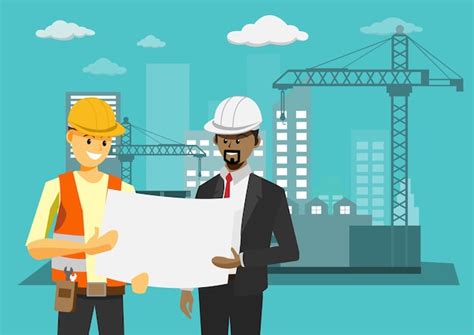 Civil Engineer Discussion With Architects Premium Vector