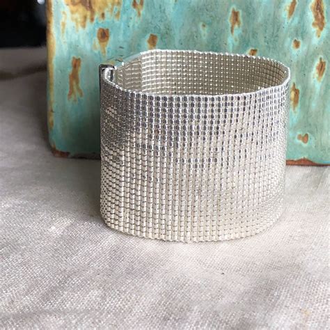 Extra Wide Sterling Silver Cuff Bracelet Beaded Hand Etsy