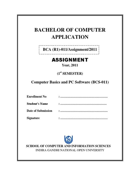There are a few regions of the research paper's cover page that are essential and can't be omitted. Title Page of IGNOU - BCA first semester assignments