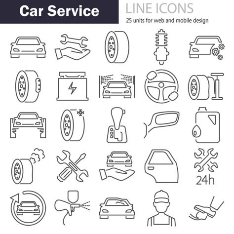 Car Service Illustration Thin Line Icons Linear Flat Signs Vector