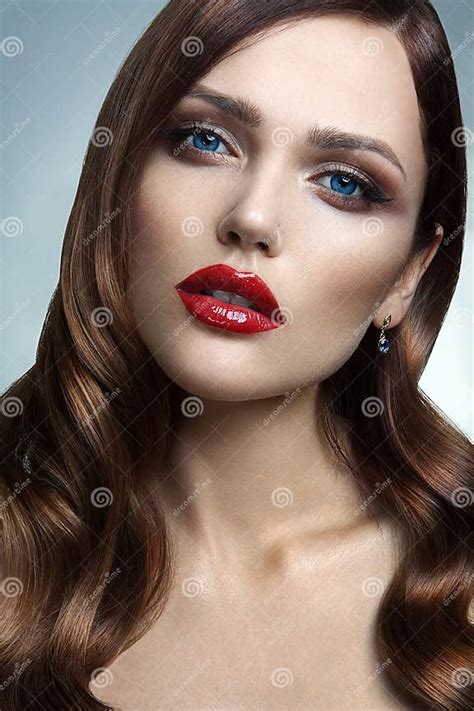 Portrait Of Beautiful Girl With Red Lips Stock Photo Image Of Nail