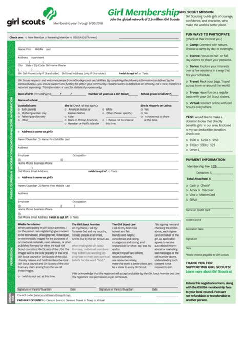 Girl Scout Membership Form Printable Pdf Download