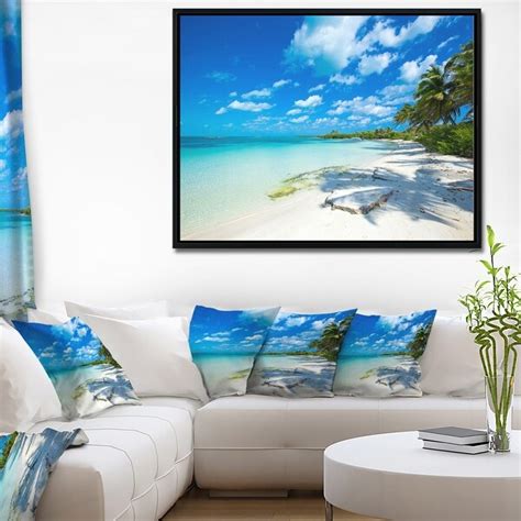 designart tropical beach with palm shadows large seashore framed canvas print overstock