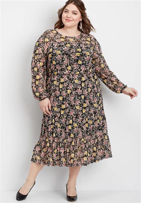 Maurices Plus Size Womens Floral Mesh Midi Dress Size 1 In 2020