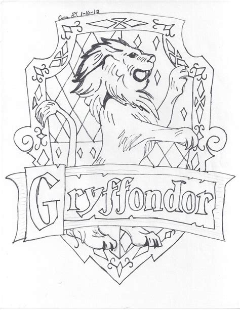 A Black And White Drawing Of A Gryffindor Crest With The Words