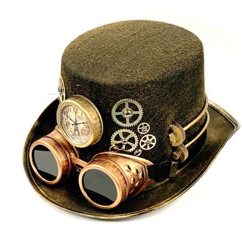 Steampunk Hat With Goggles Clock Attached Fancy Dress Costume Etsy