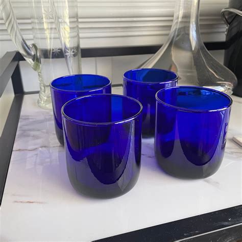 Set Of 4 Cobalt Blue Juice Glasses Vintage Libbey Glasses Etsy