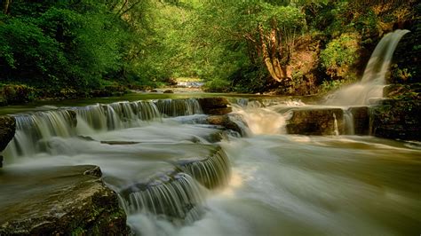 Download Wallpaper 3840x2160 River Waterfall Stones Forest Nature